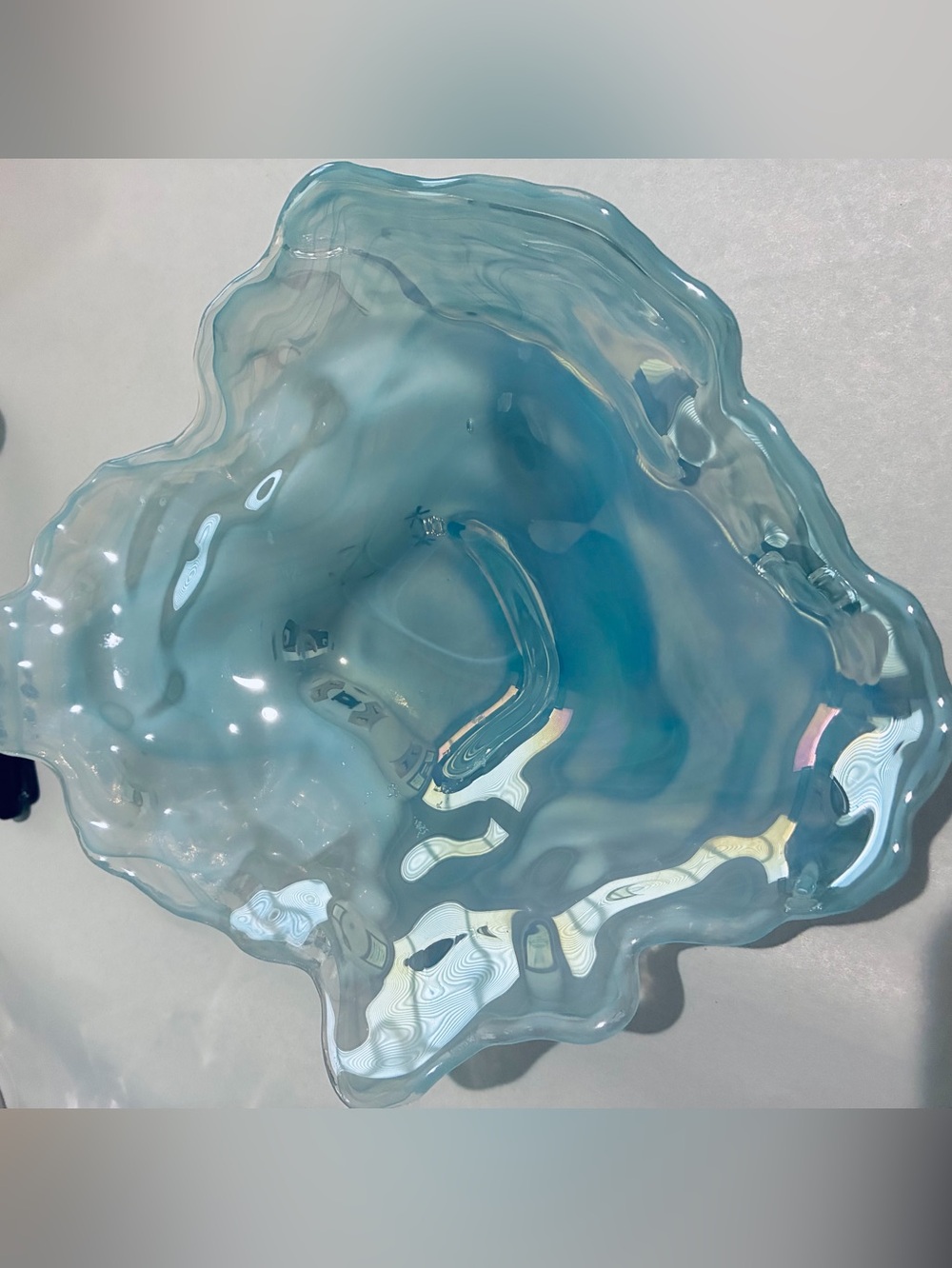 Organic Oyster Aqua Glass Plates. High Irredescence 10”x7” NWOT. Textured Bottom